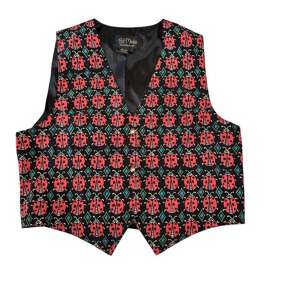 Bob Mackie Ladybug Vest Silk Size Large Novelty - Picture 1 of 8